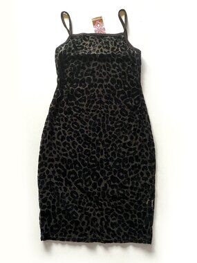 NWT Leopard Mini Dress Mesh Cami Mini Black Dress Size 6 Bodycon